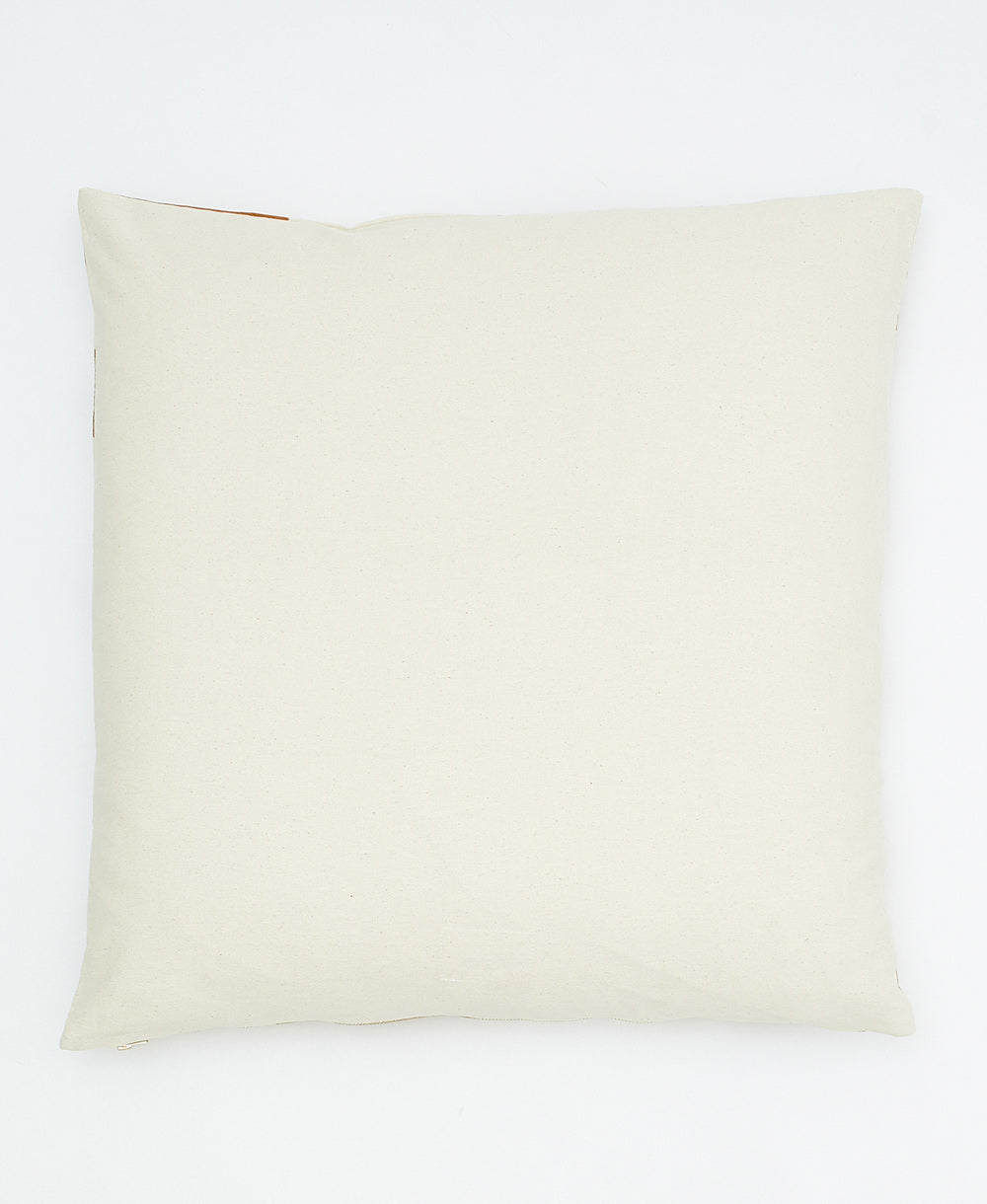 back of checkered throw pillow in solid natural white