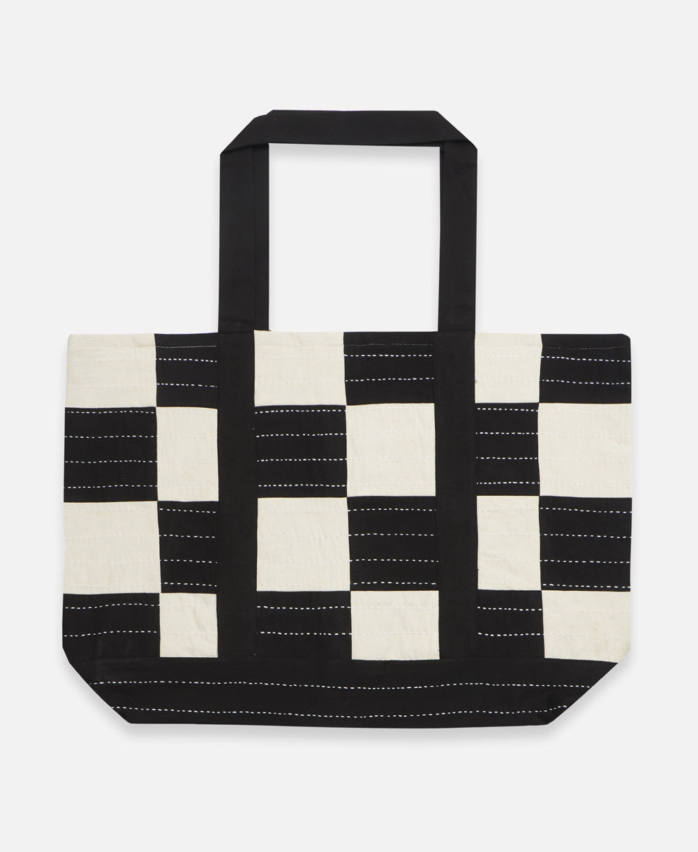 black and white checkered tote handmade in India from organic cotton and AZO-free dyes