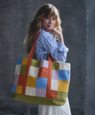 checkered tote bag in mutli-color blocks handmade from 100% organic cotton