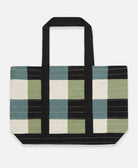 sage green checkered canvas tote bag handmade in India with hand-stitched embroidery