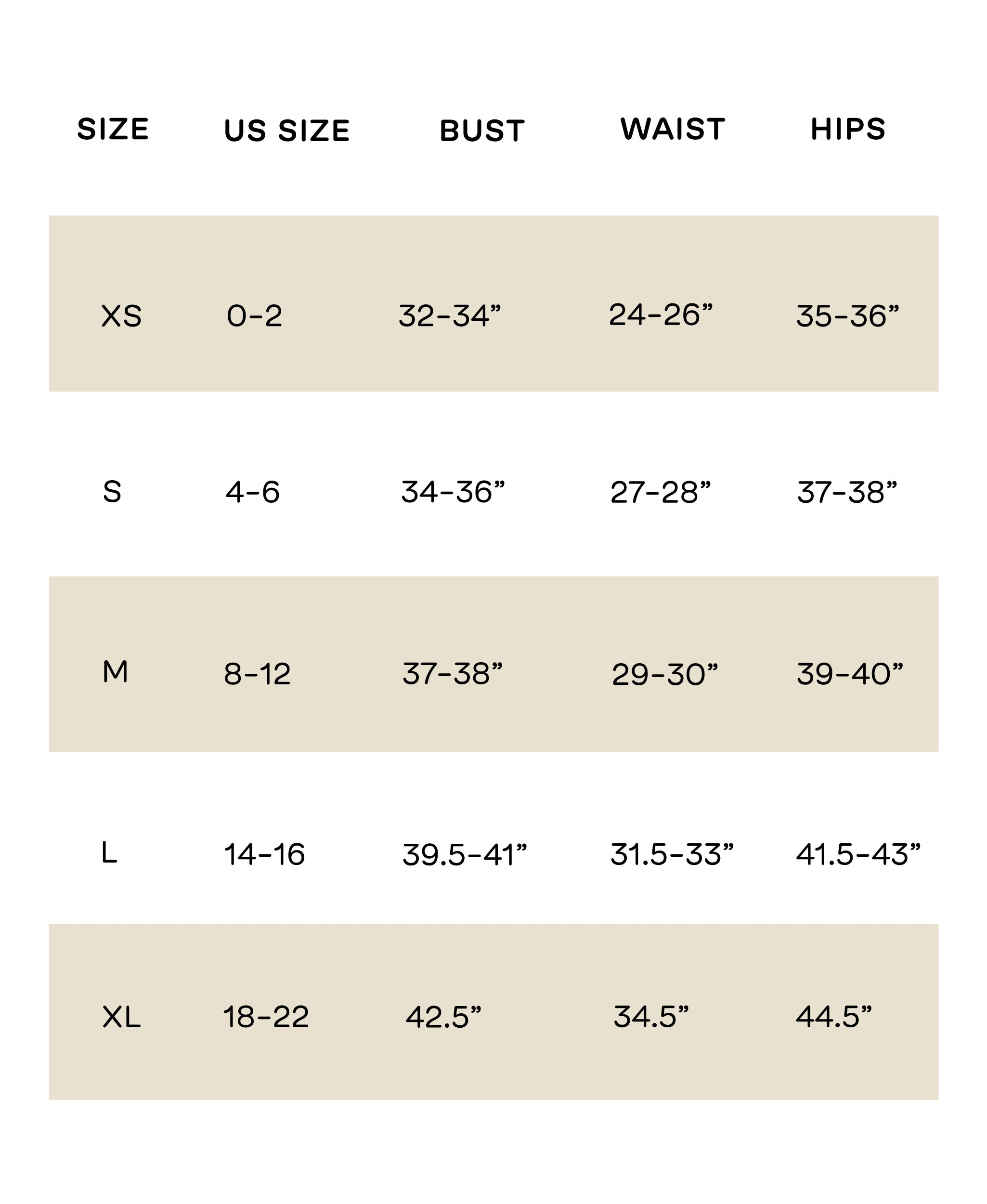 quilted jacket size chart