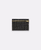 Black wallet with star pattern and gold zipper on a white background
