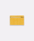 mustard cross-stitch coin purse made from 100% organic cotton