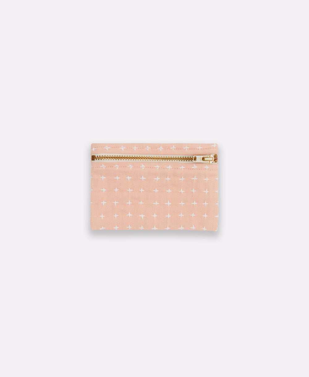 pink cross-stitch coin purse made from 100% organic cotton