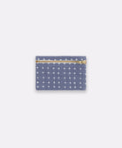 slate blue cross-stitch coin purse made from 100% organic cotton