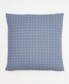 slate blue throw pillow with white cross-stitch embroidery hanmade in India from organic cotton