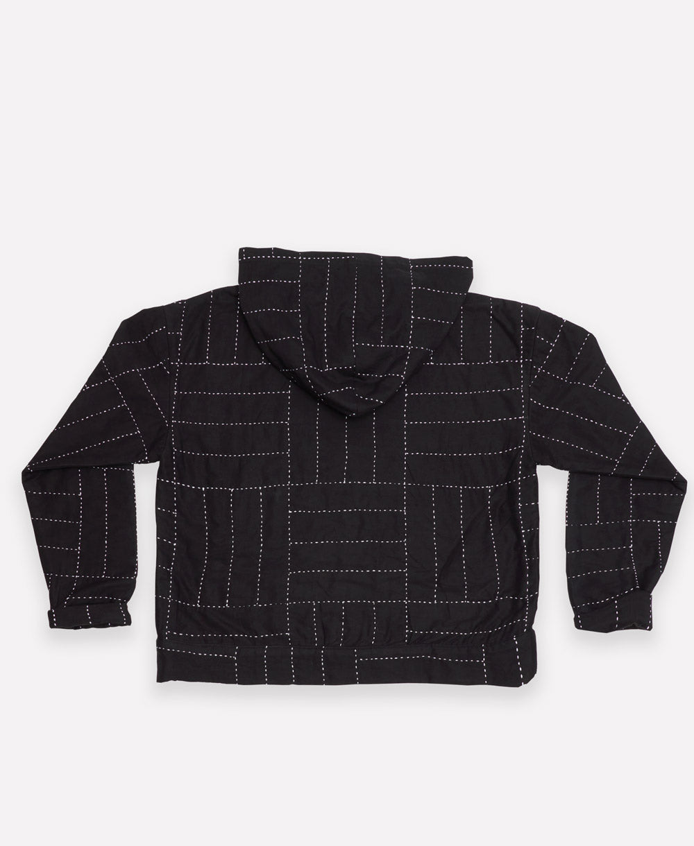 black quilted hoodie made from organic cotton handmade in India