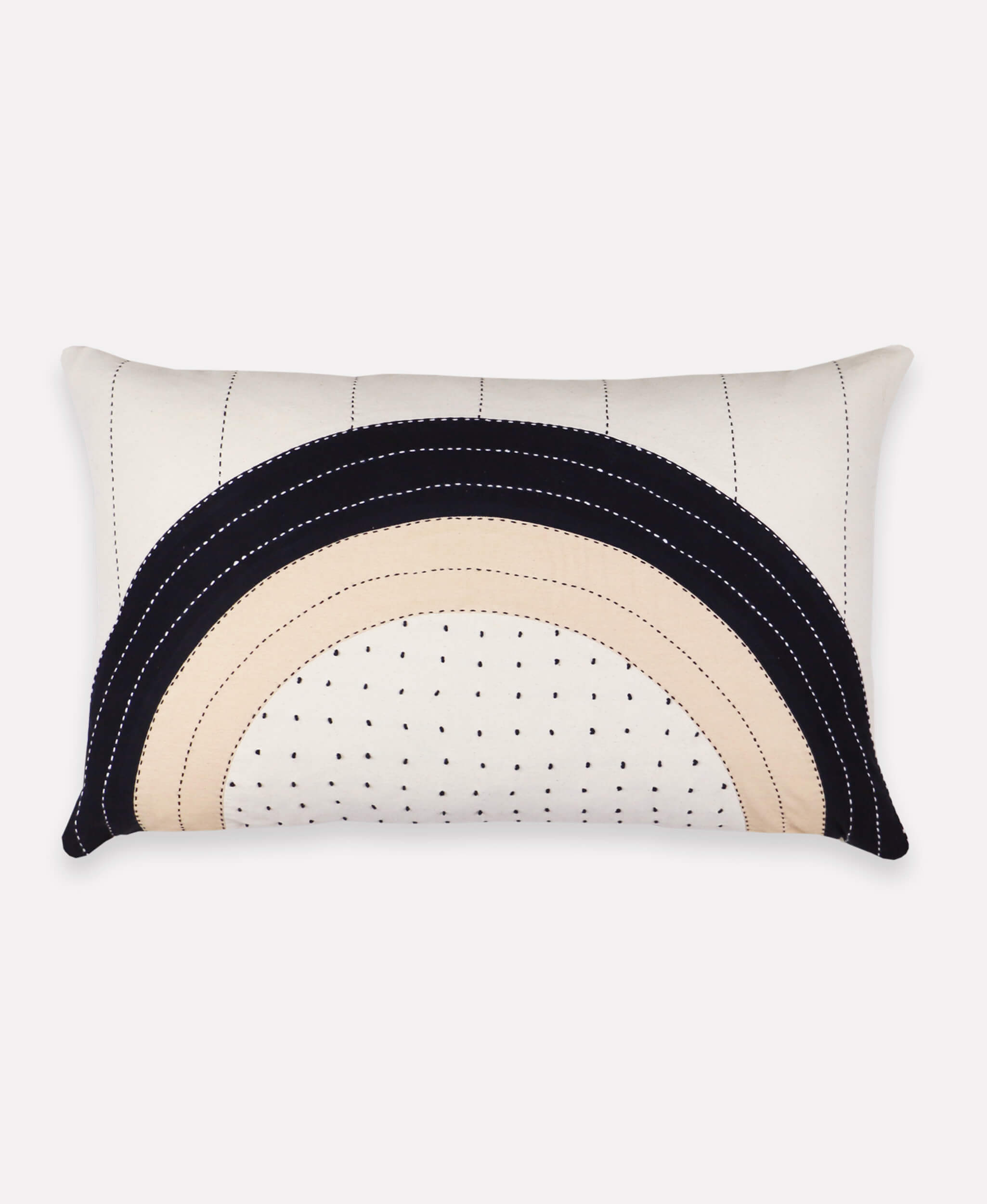 Decorative pillow with a rainbow design on a white background