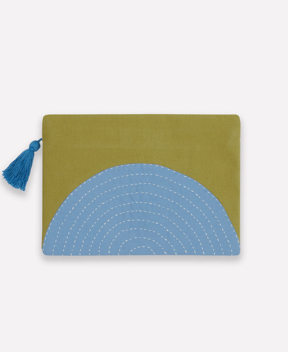 olive green and sky blue small pouch handmade in India from 100% organic cotton