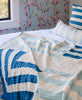 cobalt blue and sky blue modern kantha quilt with sharp geometric design