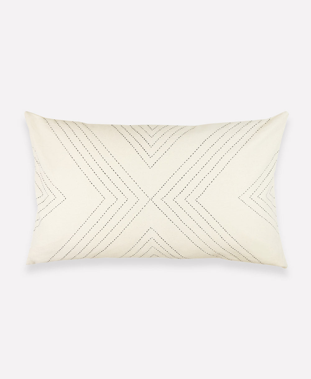 Rectangular pillow with a geometric pattern on a white background