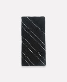 charcoal black glasses case with white hand-stitched embroidery