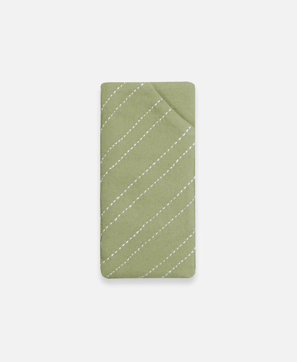 sage green glasses case with white embroidery padded for sunglasses or glasses protection