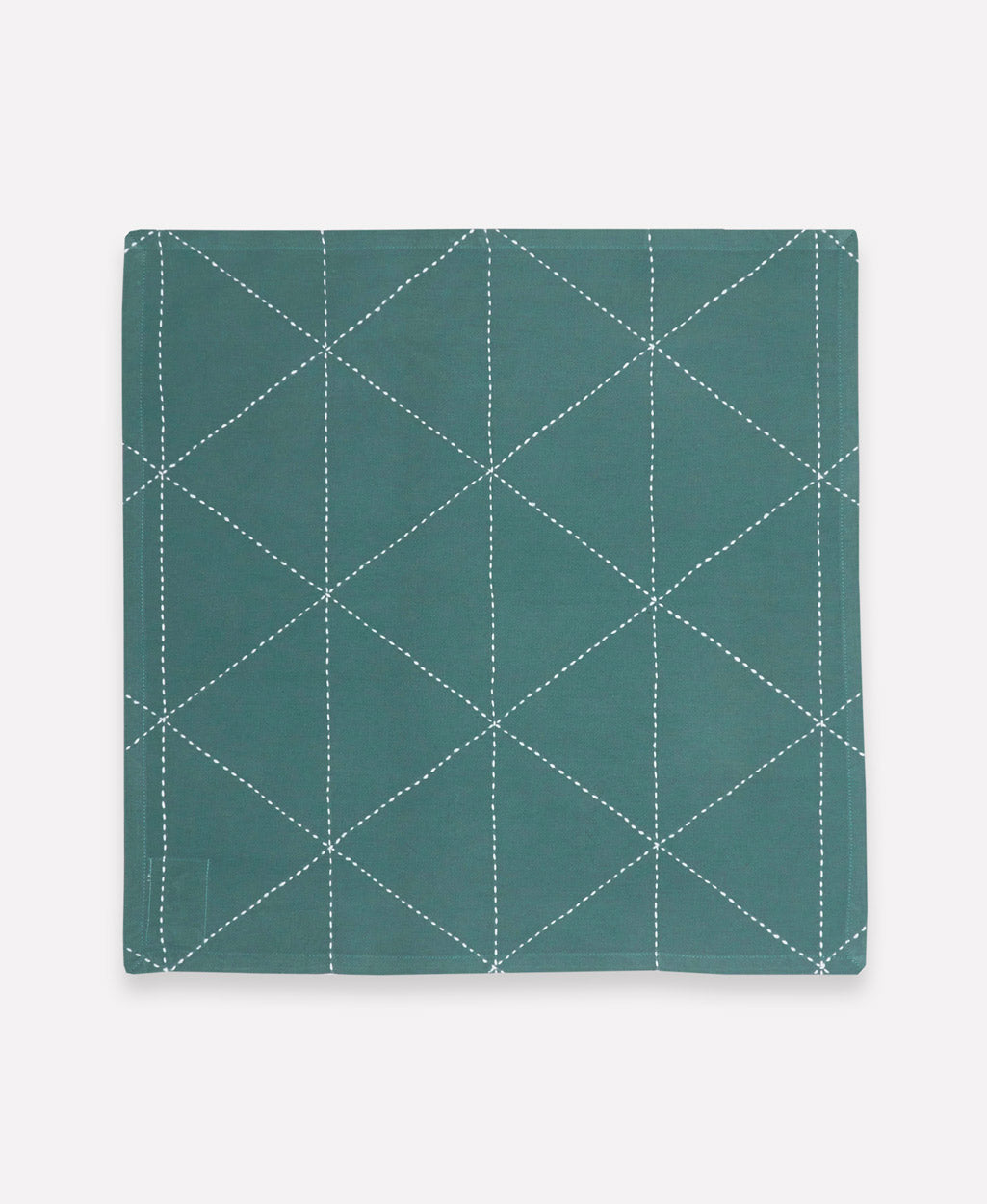 spruce green cloth napkin with white hand-stitched embroidery handmade in India from organic cotton