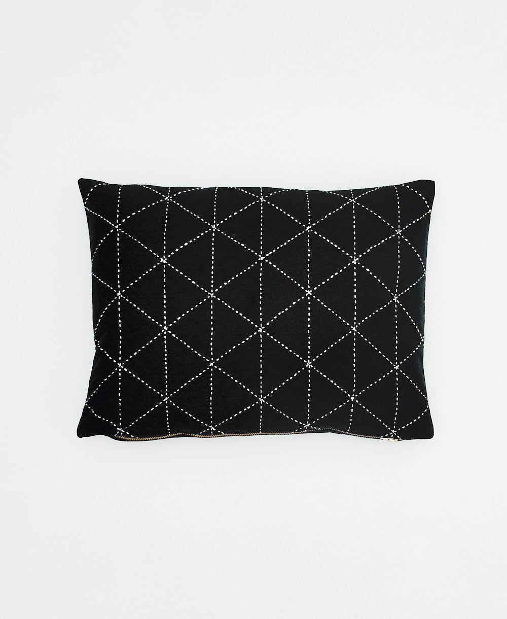 black graph small pillow with white hand-stitched embroidery made from azo-free dyes and organic cotton