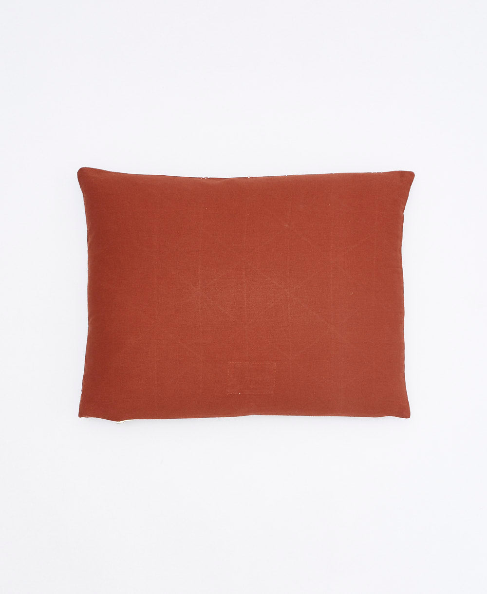 back of rust graph small pillow handmade in India from organic cotton