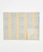 cobalt blue and mustard yellow patterned and striped block print table cloth