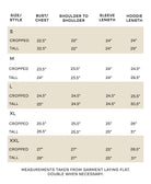 quilted hoodie size chart