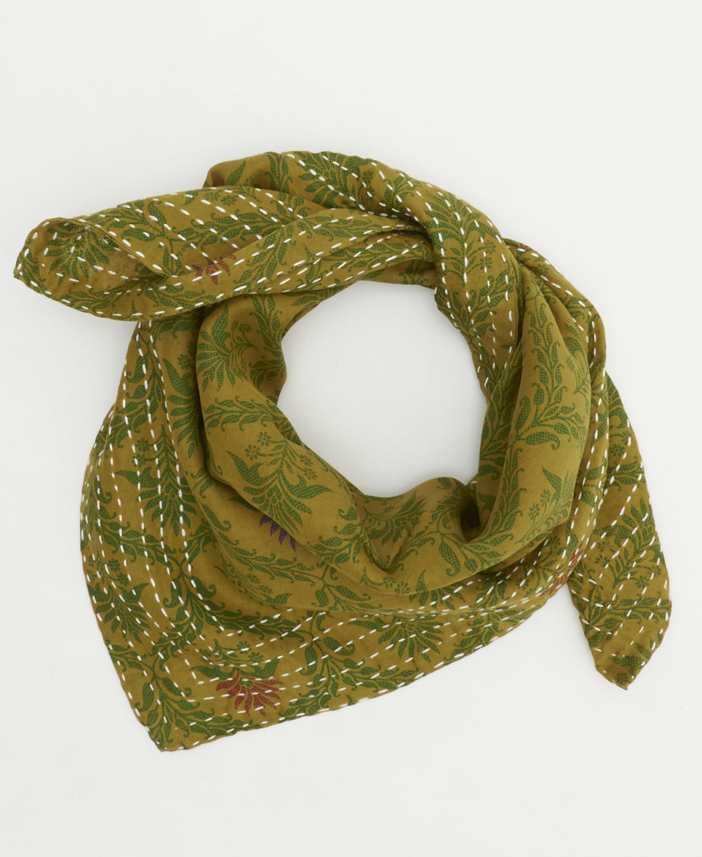 cotton neckerchief with embroidered edges handmade in India from upcycled cotton fabric