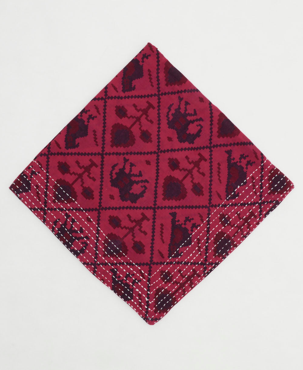one-of-a-kind cotton bandana with embroidered edges handmade in India