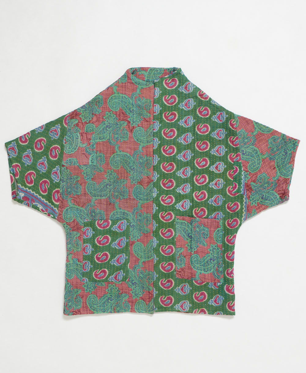 one-of-a-kind cocoon quilted jacket made from upcycled vintage cotton saris