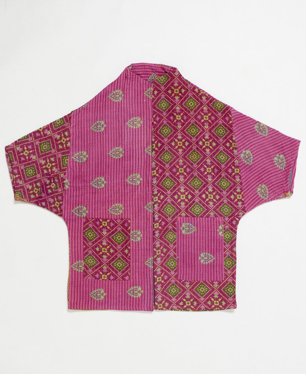 one-of-a-kind cocoon quilted jacket made from upcycled vintage cotton saris