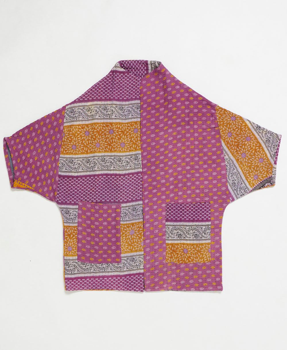 one-of-a-kind cocoon quilted jacket made from upcycled vintage cotton saris
