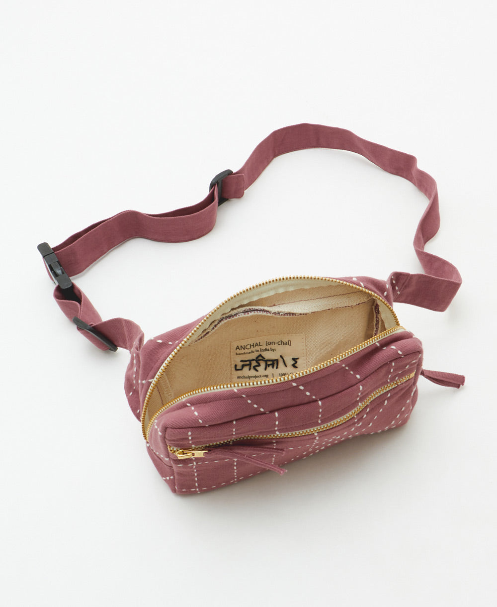 plum purple belt bag with adjustable strap to wear two ways