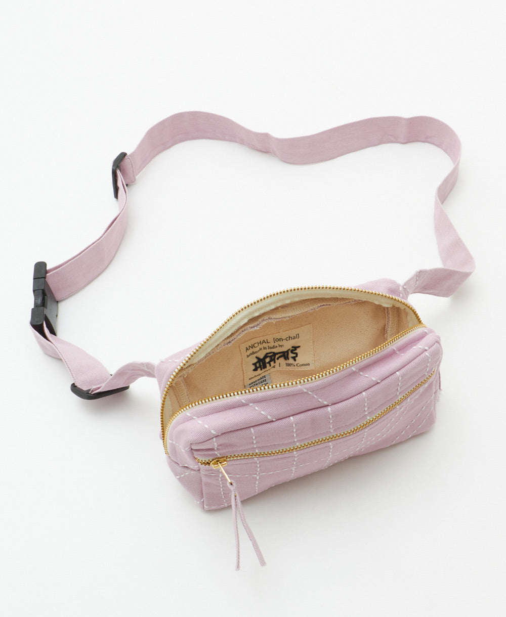 lilac purple belt bag with adjustable strap to wear two ways