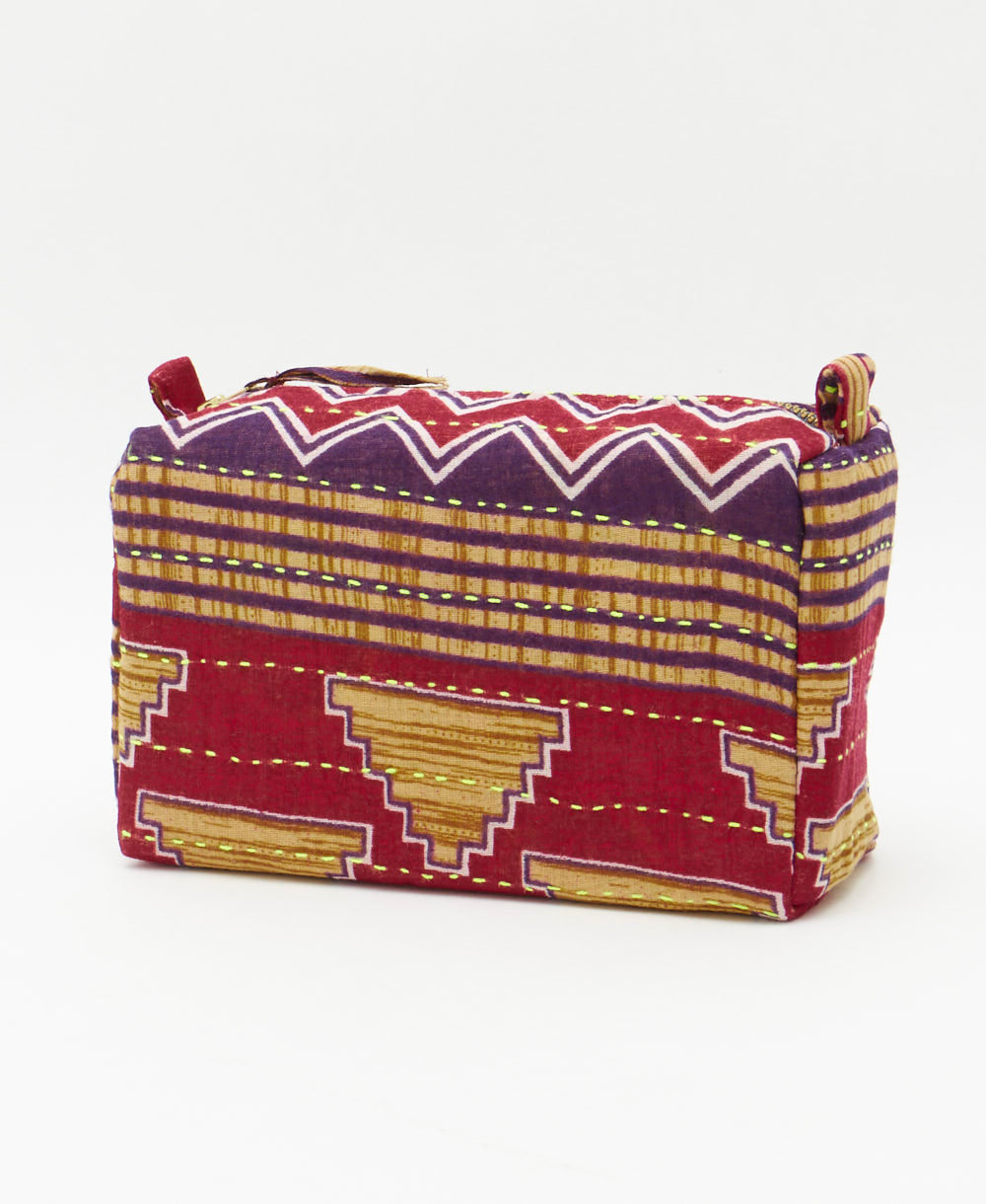 cosmetic travel bag handmade in India with two zippered compartments