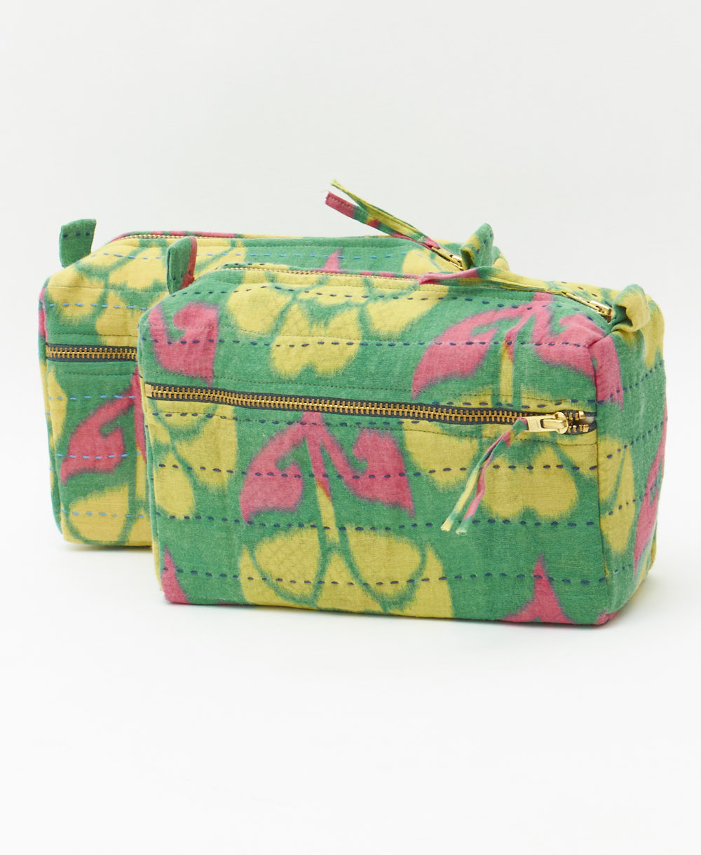 sustainable toiletry bag handmade in India by all women artisans from upcycled vintage cotton fabrics