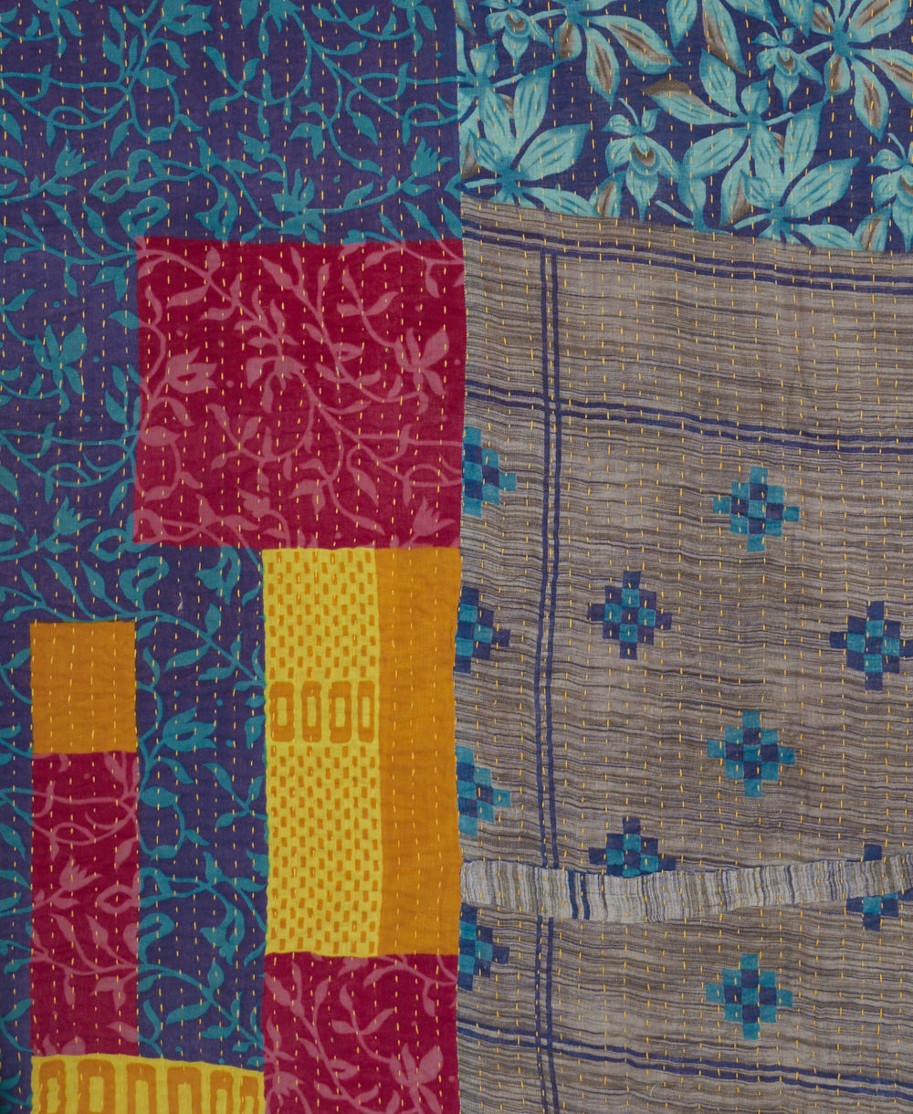 Kantha quilt throw featuring traditional kantha hand stitching