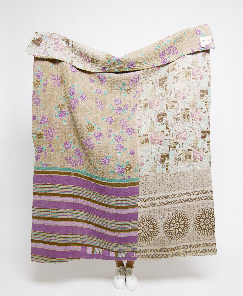 Artisan made kantha quilt throw