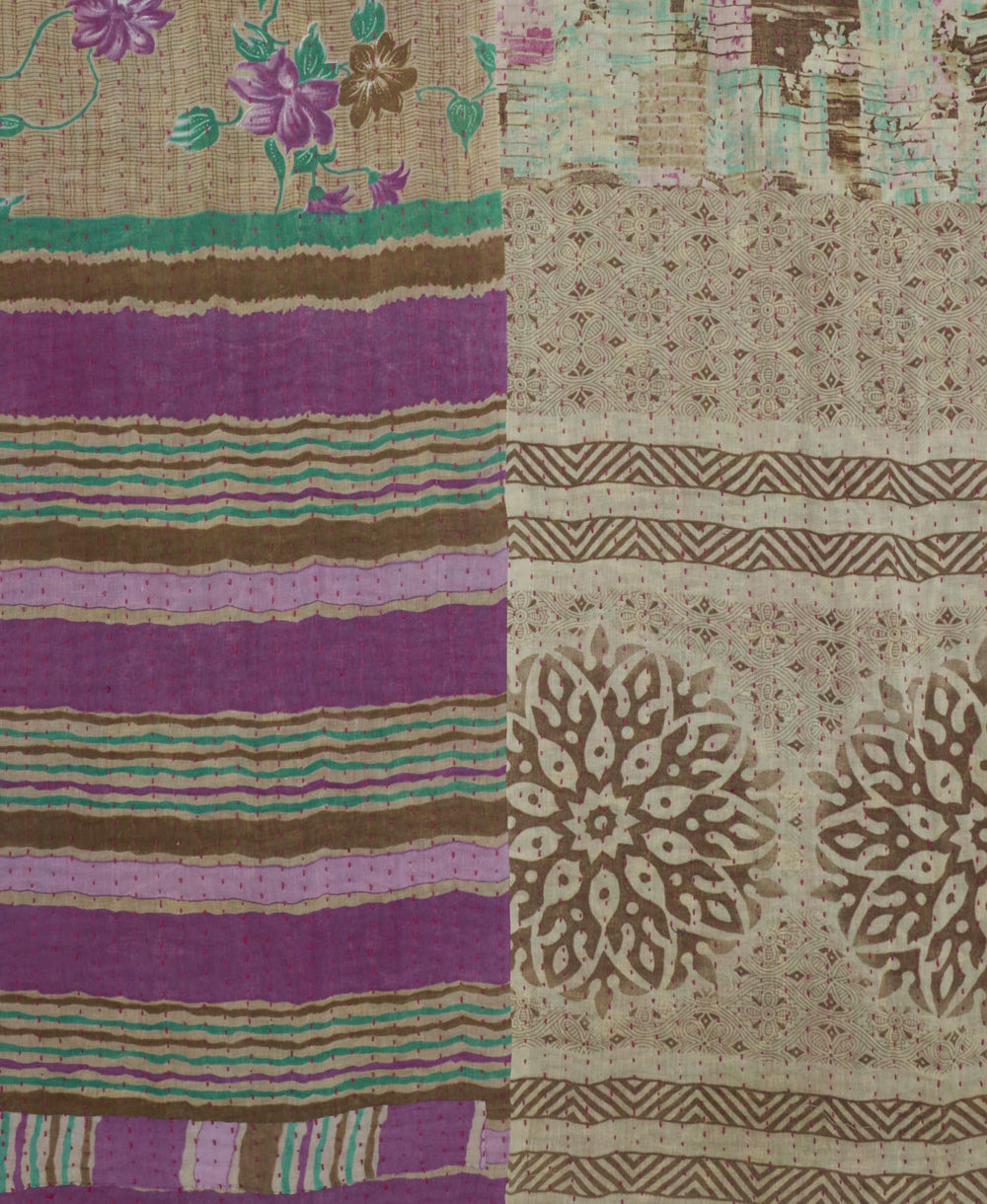 Kantha quilt throw featuring traditional kantha hand stitching