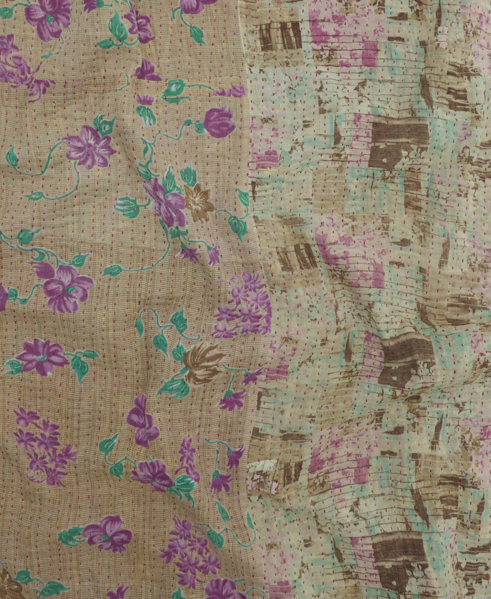 Kantha quilt throw made of recycled vintage saris