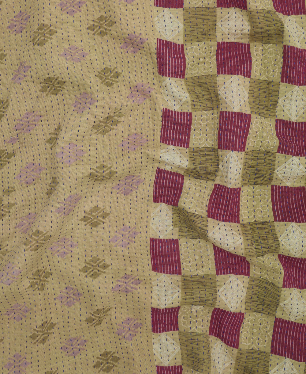 Kantha quilt throw featuring traditional kantha hand stitching