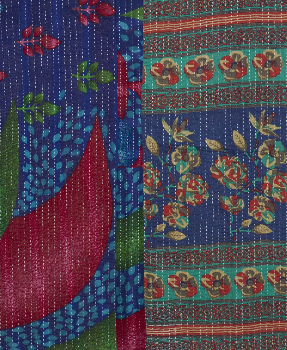 Kantha quilt throw made of recycled vintage saris