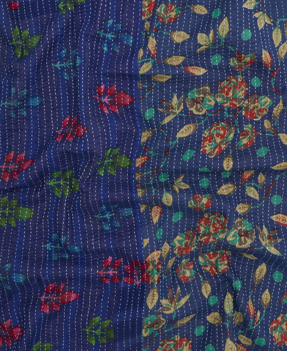 Kantha quilt throw featuring traditional kantha hand stitching