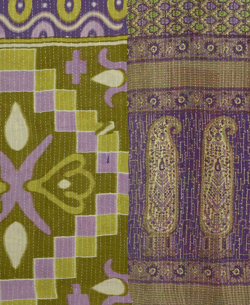 Kantha quilt throw made of recycled vintage saris