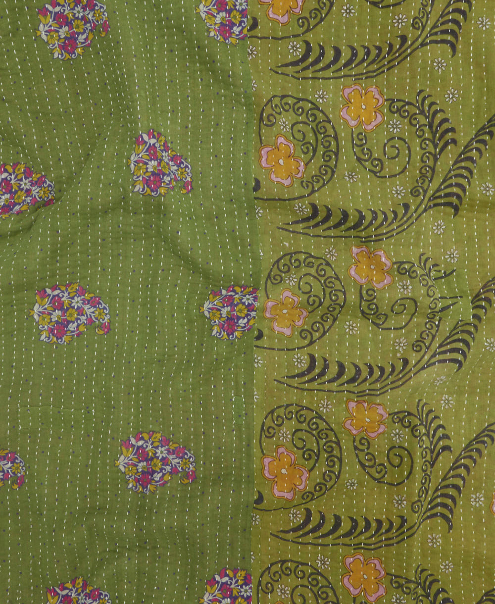 Kantha quilt throw featuring traditional kantha hand stitching