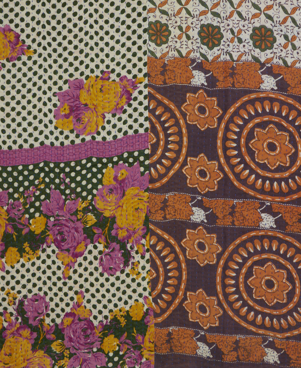 Kantha quilt throw made of recycled vintage saris