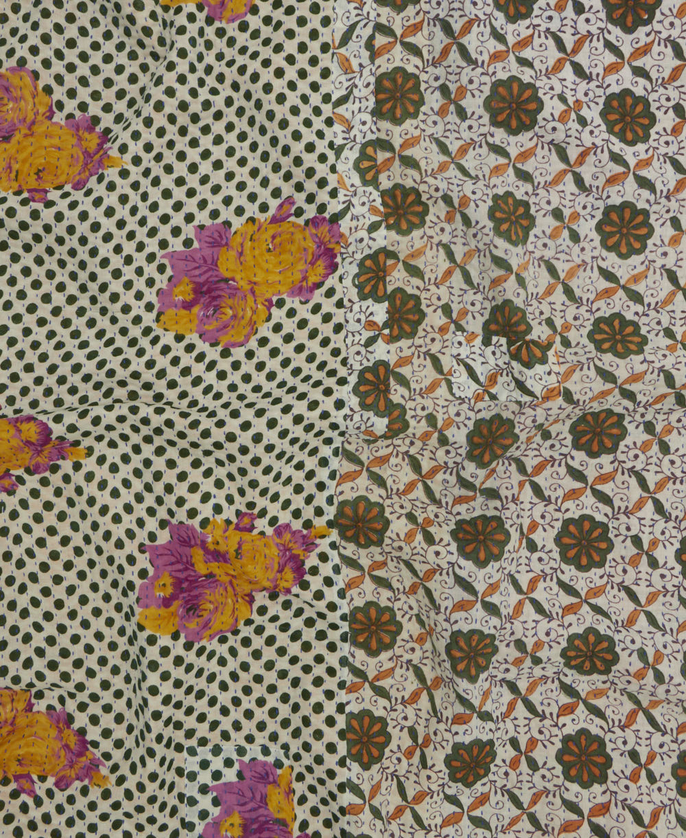 Kantha quilt throw featuring traditional kantha hand stitching