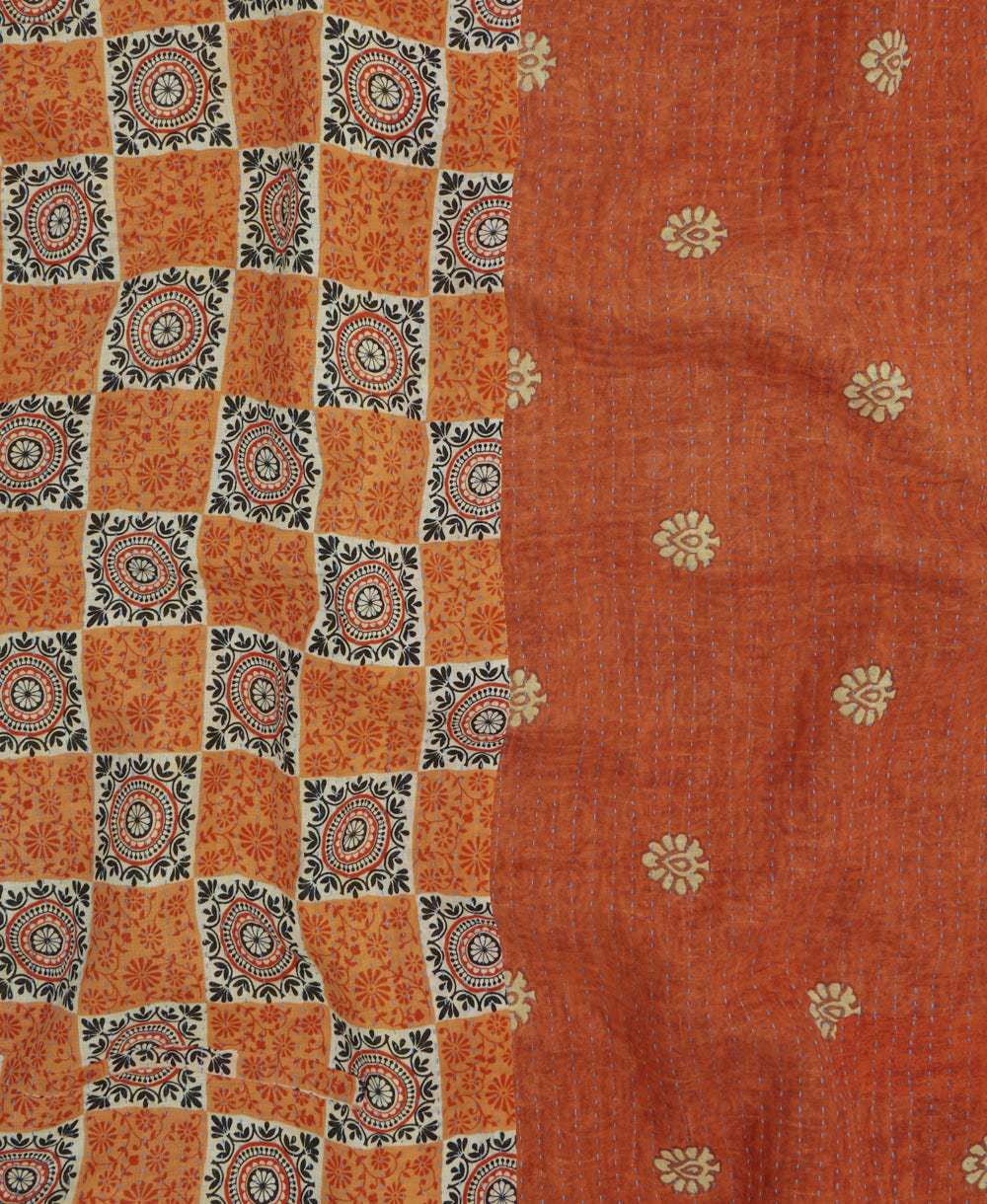 Kantha quilt throw featuring traditional kantha hand stitching