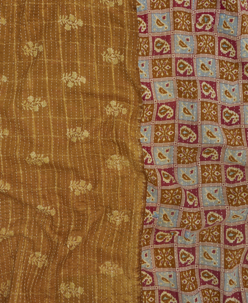Kantha quilt throw featuring traditional kantha hand stitching