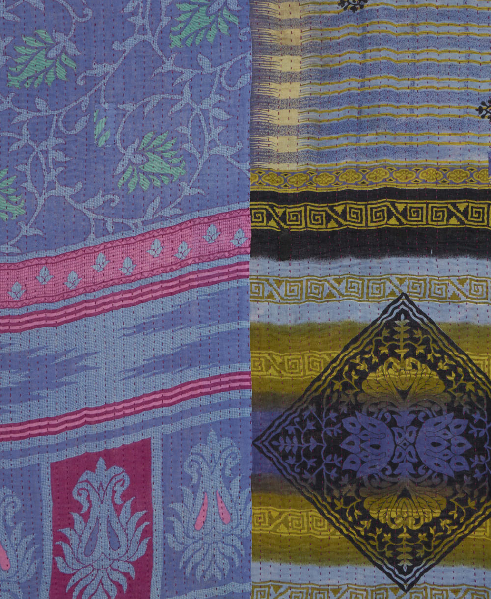Kantha quilt throw made of recycled vintage saris
