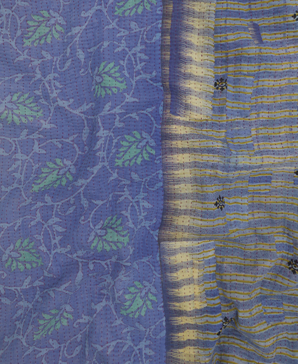 Kantha quilt throw featuring traditional kantha hand stitching