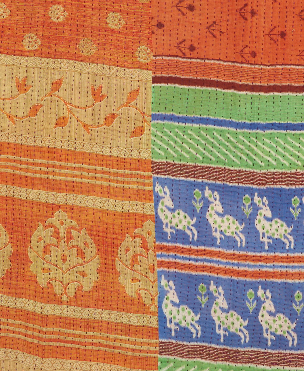 Kantha quilt throw made of recycled vintage saris