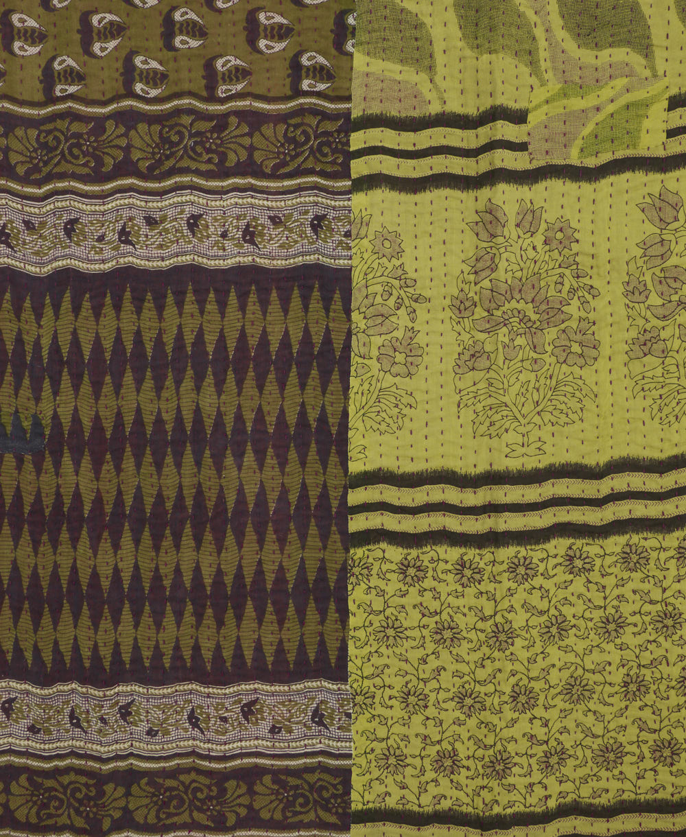 Kantha quilt throw featuring traditional kantha hand stitching