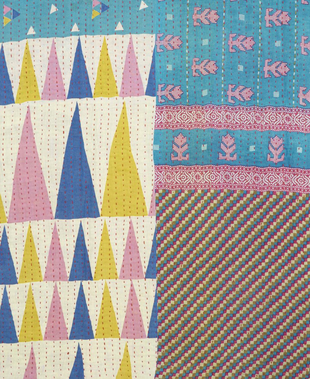 Kantha quilt throw featuring traditional kantha hand stitching