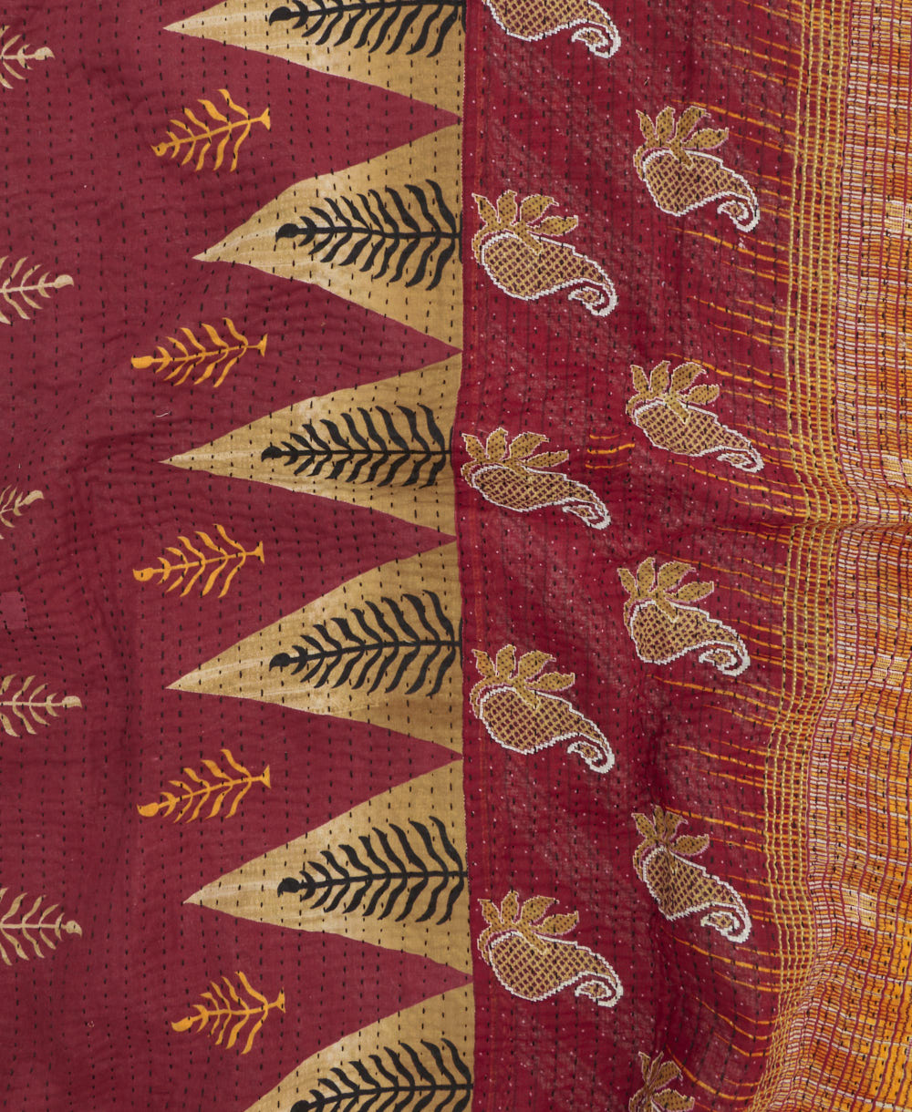 Kantha quilt throw featuring traditional kantha hand stitching
